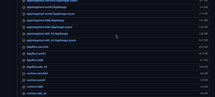 AppImage araçlarının GitHub sürüm sayfası
