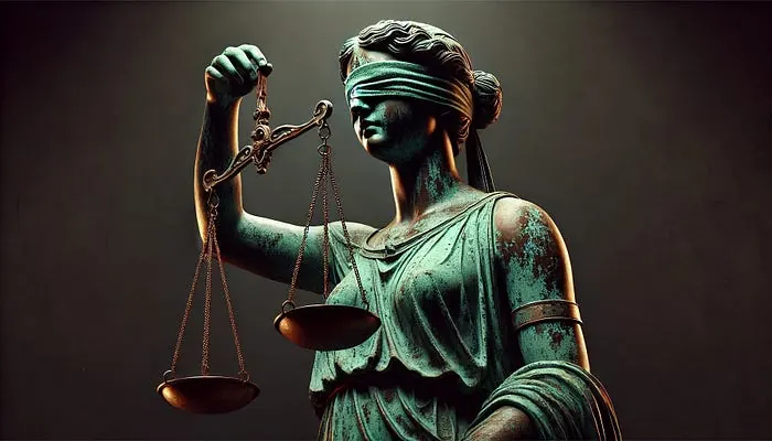 Gözleri bağlı adalet heykeli ve terazi